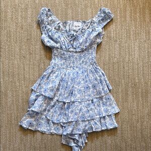 Blue and White Ruffled Smocked Sundress
